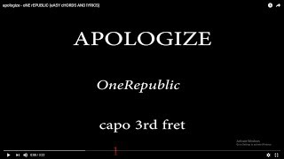 apologize - oNE rEPUBLIC (eASY cHORDS AND lYRICS) 3rd fret screenshot 2