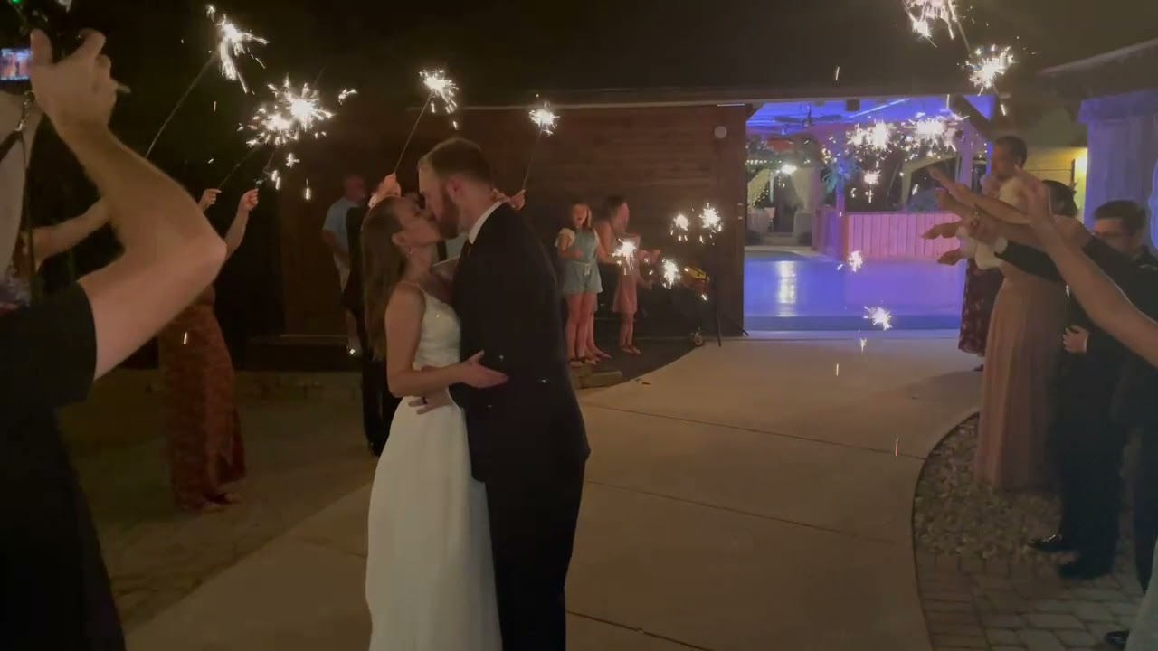 French-Schue wedding sparkler sendoff at Avon Gardens on 10/10/21 with DJ Rock My World.