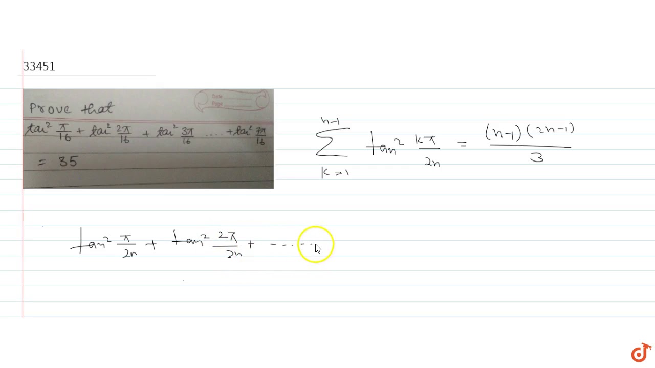 `tan^2 (pi/16) + tan^2 ((2pi)/16) + tan^2((3pi)/16