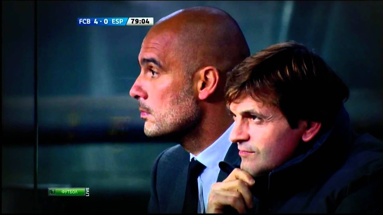 Messi hugs Pep guardiola after his 50th goal in la liga (penalty) HD