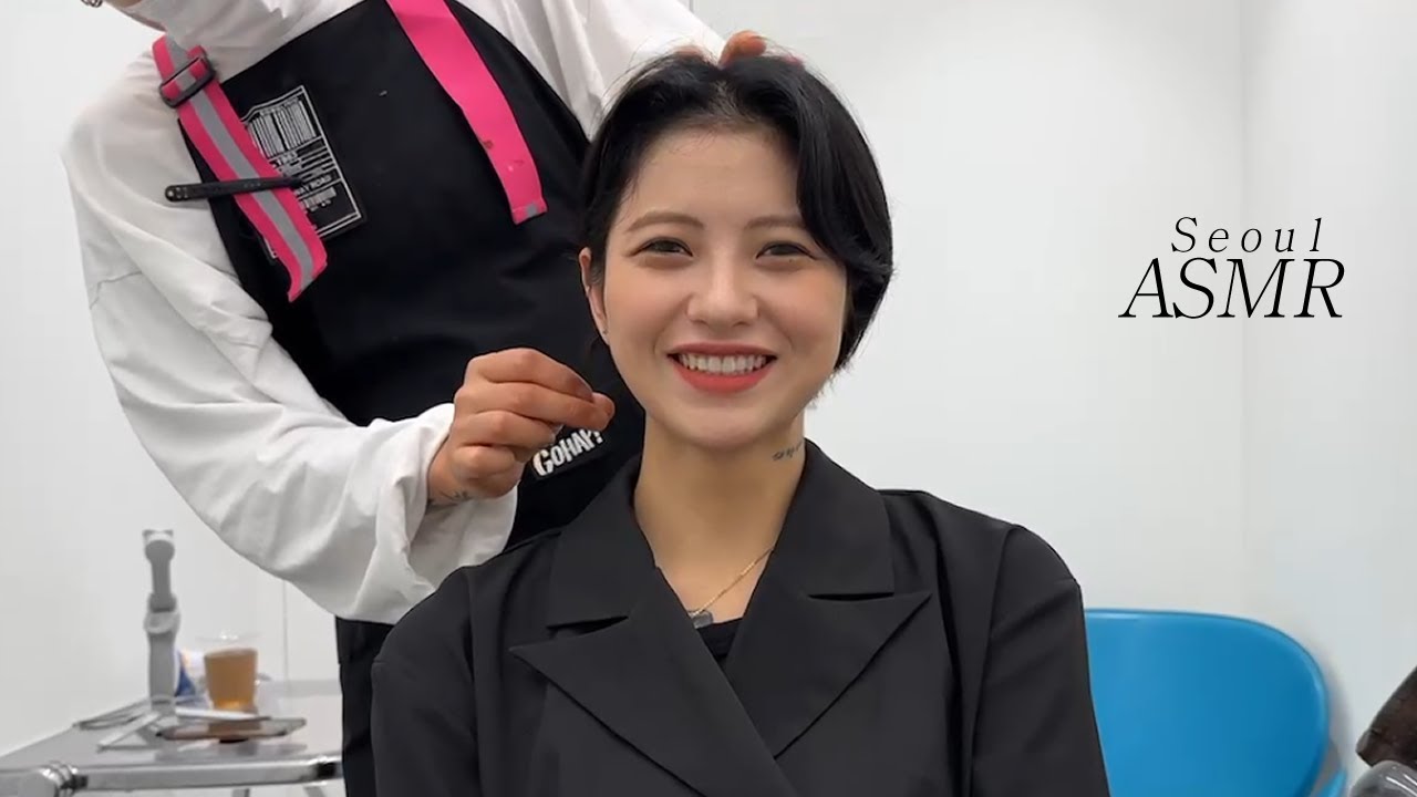 ASMR 💈 cut one's hair short & hair styling with lovely girl ️ South