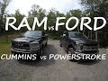 2019 RAM 3500 CUMMINS VS 2019 FORD F350 POWERSTROKE WALKAROUD AND DRIVING REVIEW