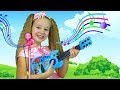 Polina & Mary pretend play Guitar Music toys and sing kids songs