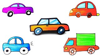 How to draw simple 5 cars for kids - step by step drawing