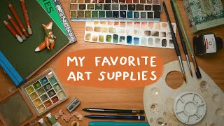 My favourite art supplies in 2023  Handmade watercolours, brushes, papers, traditional gouache etc