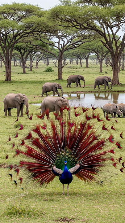 Peafowl bird sound 🦚 Peacock Panics and Opens Feathers After Elephant’s Earth-Shaking Trumpet!
