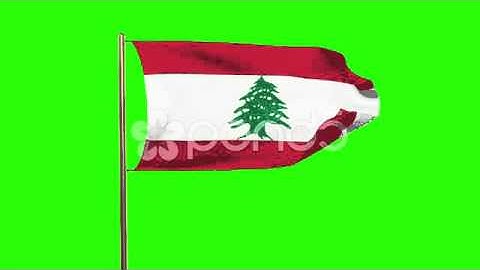 Lebanon Flag Waving In The Wind. Green Screen, Alpha Matte. Loopable Animation