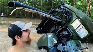 Honda rubicon 500 almost sunk in deep pond