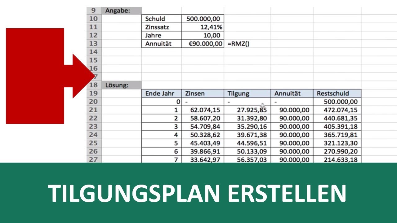 Update Tilgungsplan-Vorlage in Excel I Excelpedia