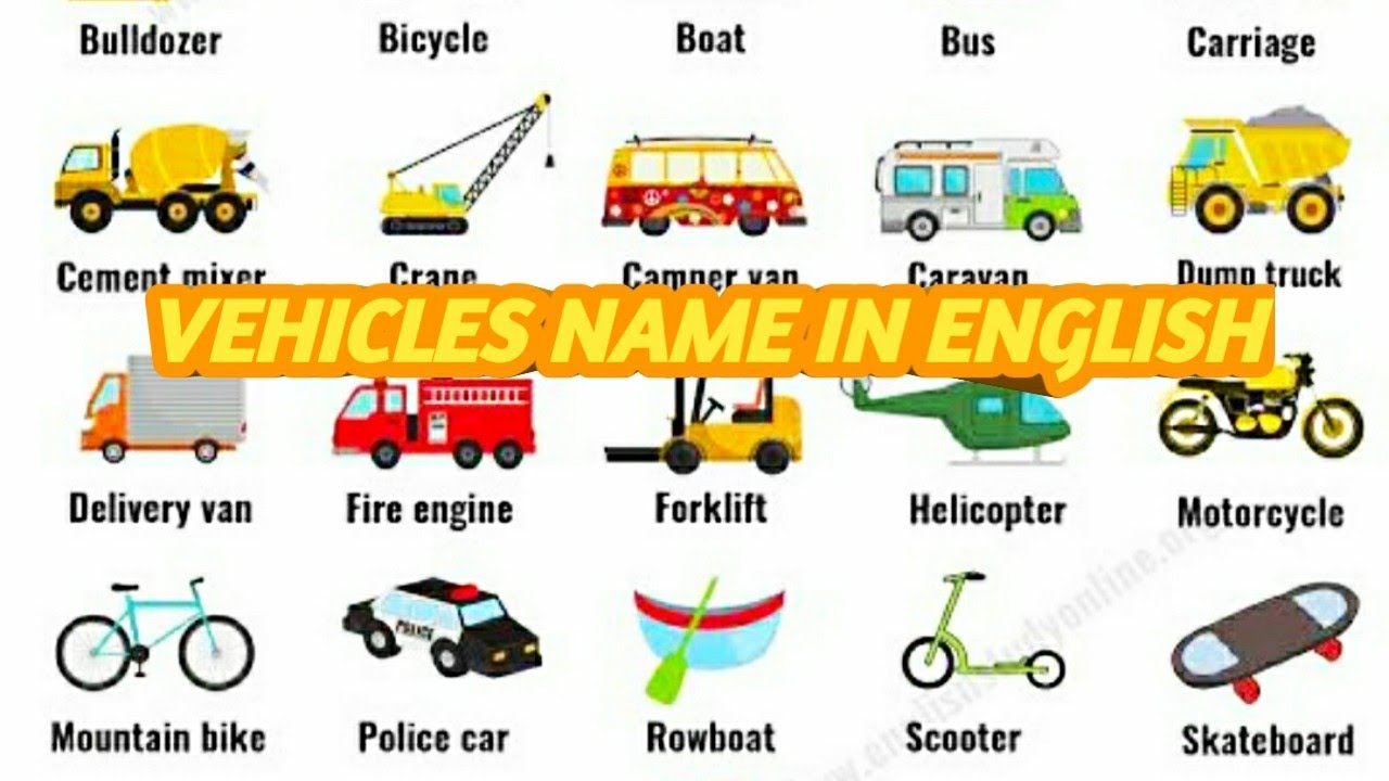 Vehicles Name in English for Kids - YouTube
