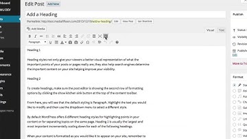 WordPress How To Video the visual editor add heading how to use wordpress video