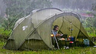 3 DAYS solo camping in HEAVY RAIN & THUNDER  relaxing in COZY & BIG TENT  ASMR