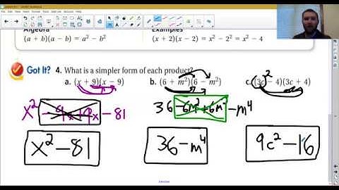 Algebra 1 Lesson 8-4 -- Multiplying Special Binomials