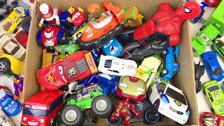 Box full of Toys Spider Man Cars Disney Hot Wheels Tobot Paw Patrol Iron Man