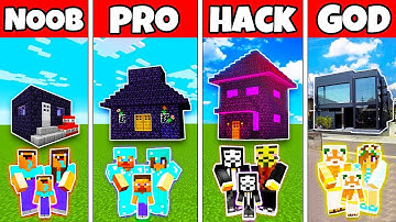 Minecraft: FAMILY MODERN OBSIDIAN HOUSE BUILD CHALLENGE - NOOB vs PRO vs HACKER vs GOD in Minecraft