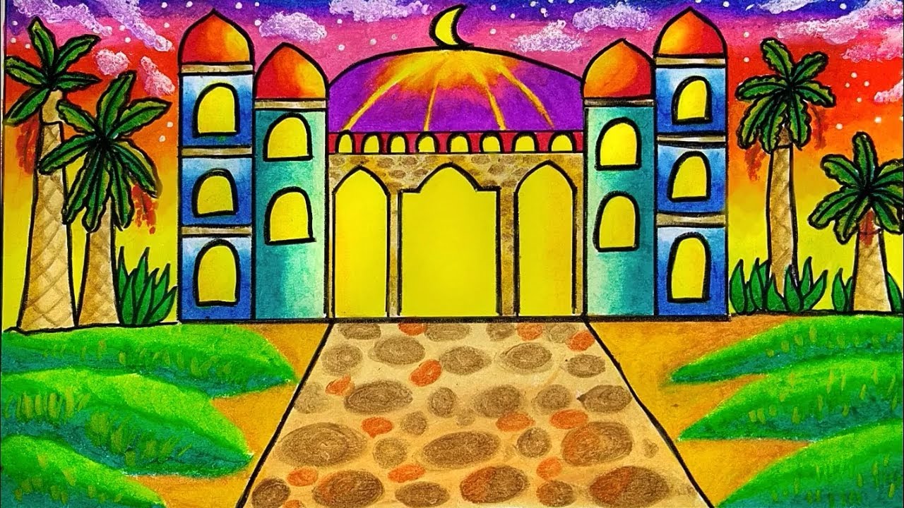 Cara Menggambar Dan Mewarnai Tema Rumah Tempat Ibadah Masjid Yang Bagus Dan Mudah Buat Pemula YouTube