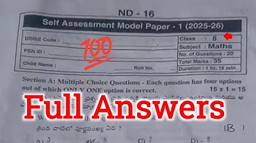 Ap 8th class Fa1 maths real question paper and answers 2025|8th maths self assessment 1 answer key