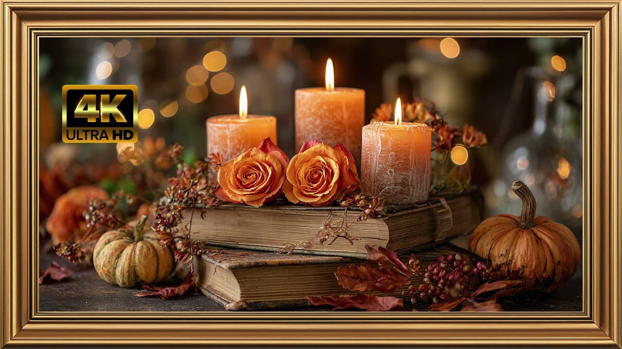 Frame TV Art 4K | Halloween Candlelight Still Life with Pumpkins | Free Samsung Frame TV Artwork UHD