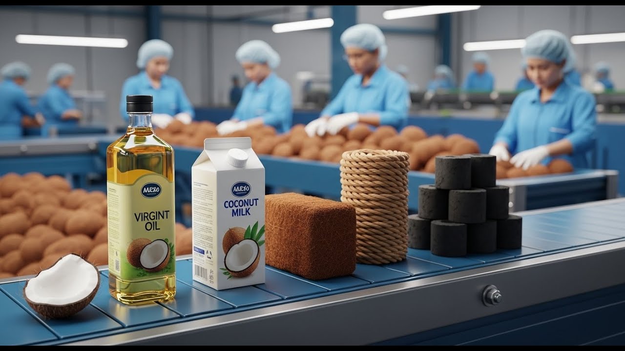 From Palm to Product: The Incredible Journey of Coconut Processing (Factory Tour)