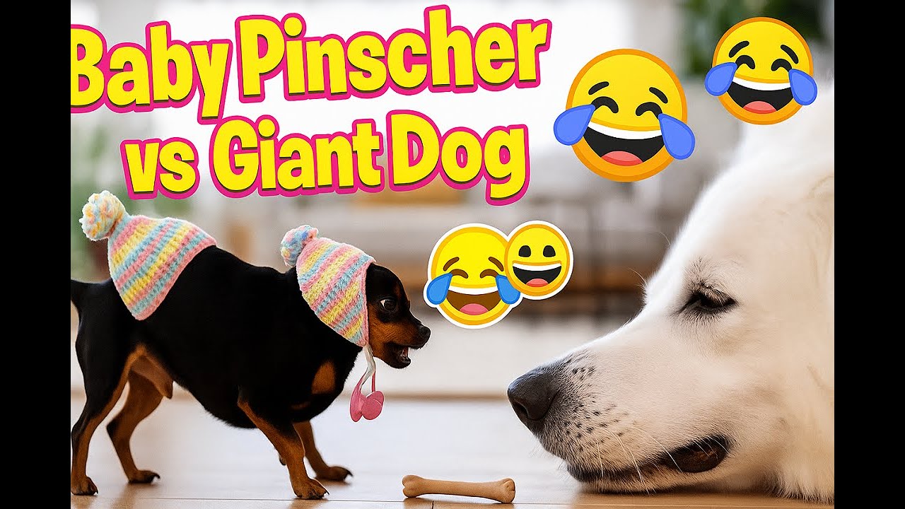 🐶 Baby Pinscher vs Big White Dog 😱