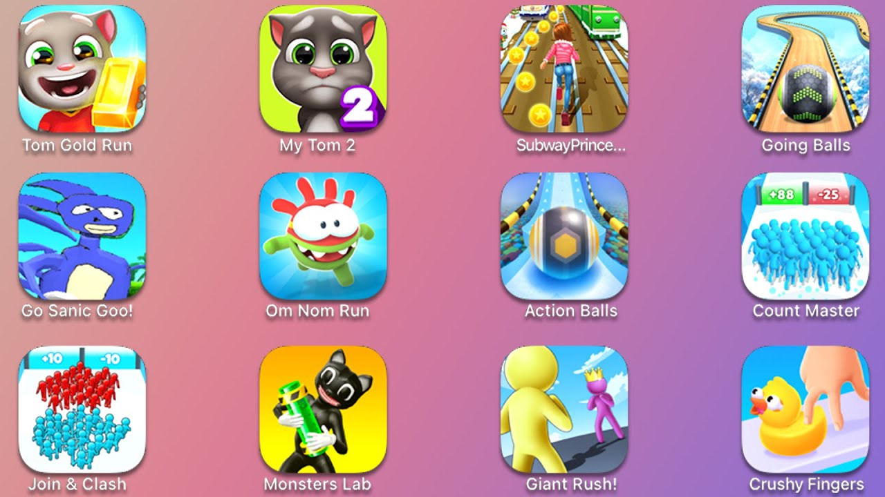 Tom Gold Run, My Tom 2, Go Sanic Goo, Om Nom Run, Action Balls, Count Masters, Join Clash 3D...