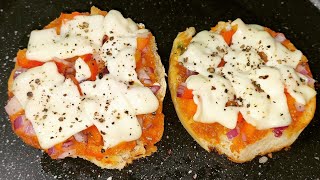 3 Minutes Bun Pizza Recipe Without Oven | Easy Bread Recipe