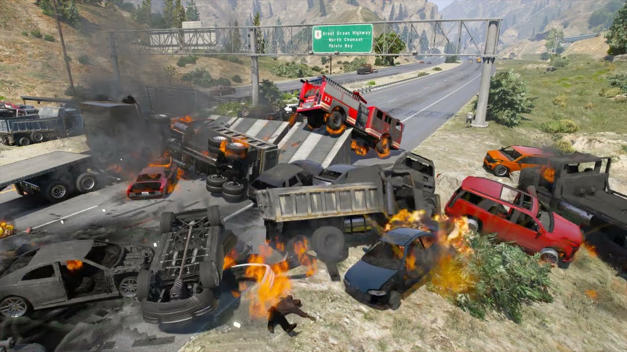 What Happens When You Block GTA Traffic With Giant Ramps?