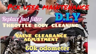 HONDA PCX TUNE-UP REPLACE FUEL FILTER,CLEANING THROTTLE BOdy,valve clearance adjustment