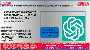 10X PRODUCTIVITY with LLM CHAT GPT (FREE Seminar) Online Training @ DURGASOFT