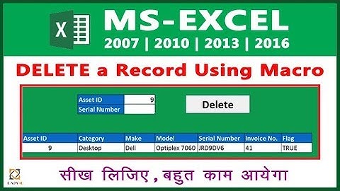 Macro in MS Excel in HINDI - Part 3 ( Delete a Record from a Table using Macro )