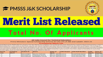 JK PMSSS Big Update Merit List Out | Total No. Of Applicants 2022 | Special Scholarship Scheme