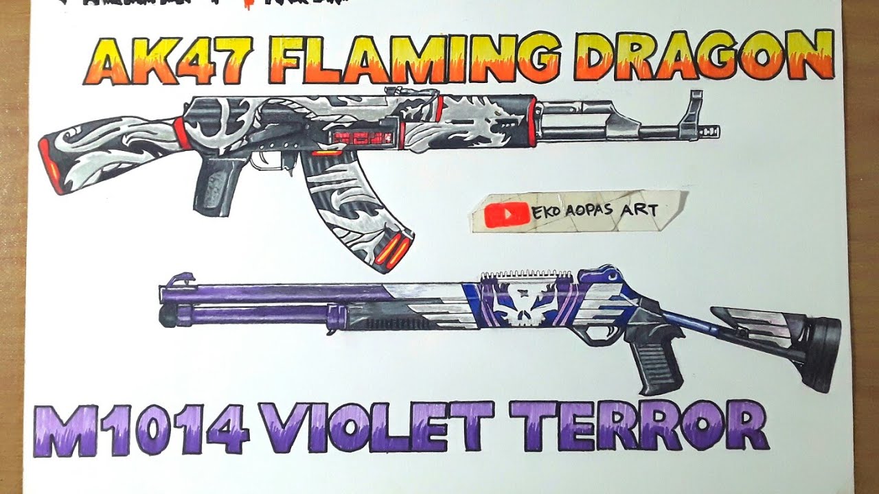 Menggambar ak47 flaming dragon combo m1014 violet terror 