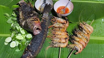 Cá vừa bắt ở ruộng về nướng cá ngày mưa