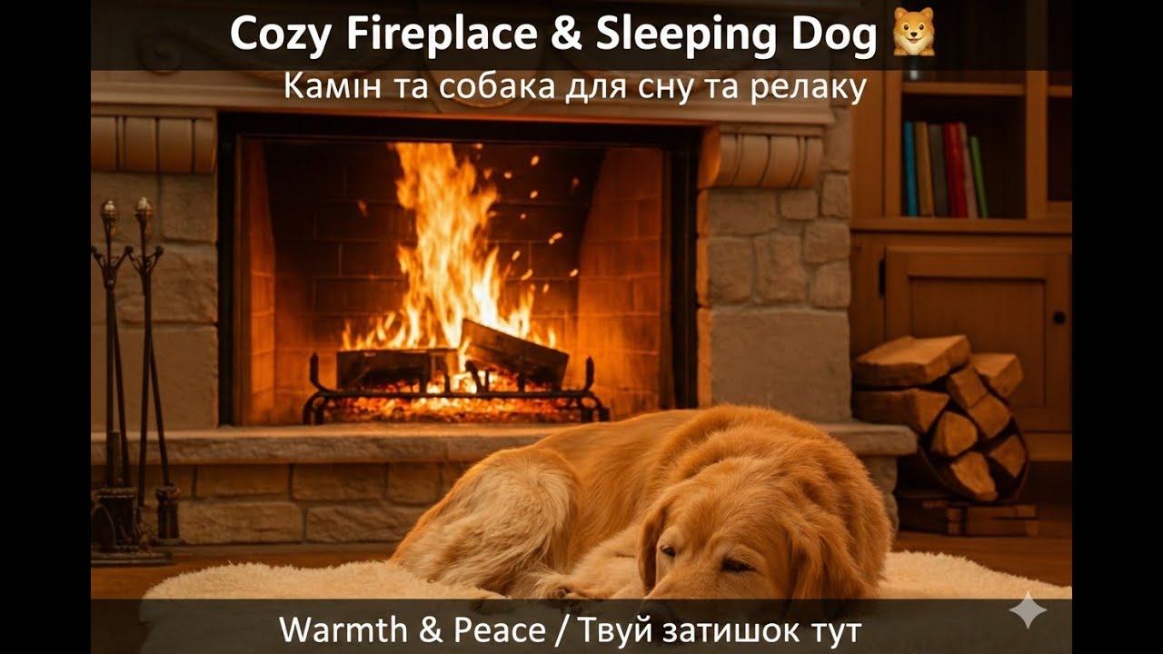 Cozy Fireplace & Sleeping Dog ❄️ Камін та собака для сну та релаксу (ASMR)