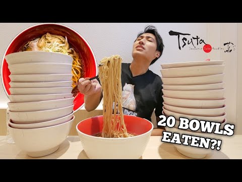 INSANE RAMEN EATING RECORD!   20 Bowls of Ramen Eaten Solo!   Japanese Ramen Eating Challenge