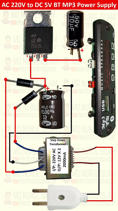How to Make a 5V Power Supply for Bluetooth MP3 || AC 220V to DC 5V Bluetooth MP3 Power Supply