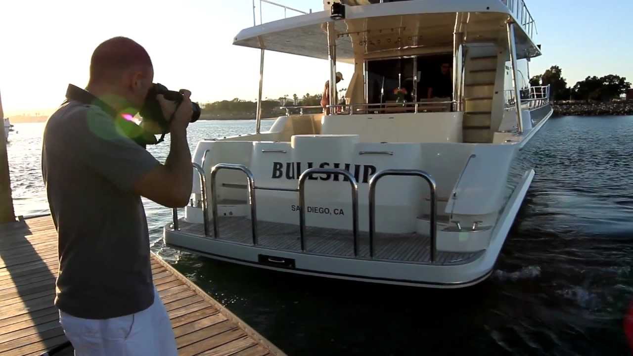 Sky lounge Hampton 740 motor yacht cruises San Diego bay.  SOLD!