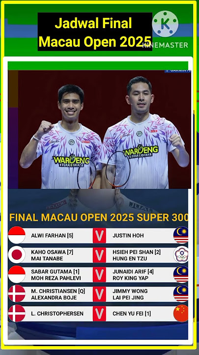 Jadwal Final Badminton Macau Open, Sabar / Reza dan Alwi Farhan Vs Wakil Malaysia #badminton