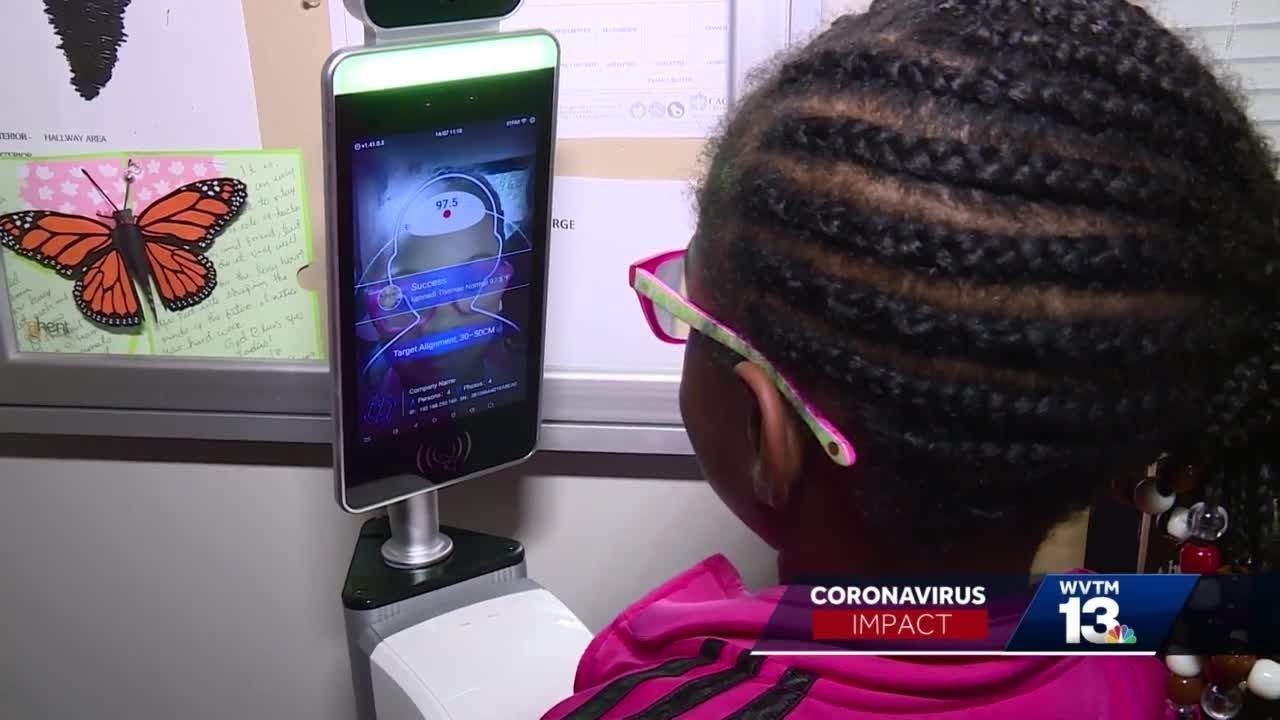 Day care using infrared thermal imaging kiosk to check children for fever