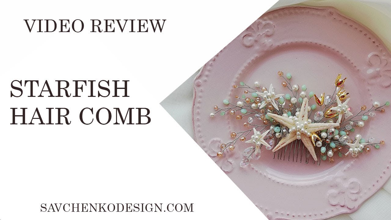 mint and gold beach wedding hair accessories,Starfish hair comb,Seashell headpiece