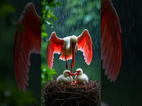 A mother bird sheltering hir children. #birds #birdlovers #reels #shorts #nature #viralvideo