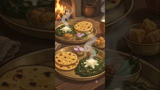 Grandmother's Traditional Sarson Ka Saag & Makki Ki Roti 🌿🫓 | Cozy Ghibli Village Cooking ASMR