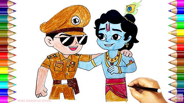 HOW TO DRAW LITTLE SINGHAM AND KRISHNA CARTOON STEP BY STEP FOR KIDS ! KIDS DRAWING BOOK