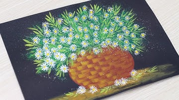 🌼Vẽ giỏ hoa cúc - Màu nước Thiên Long và giấy đen