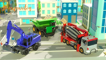 Building a Bridge with Excavators, Dump Trucks & Cement Mixer | 3D Construction Animation