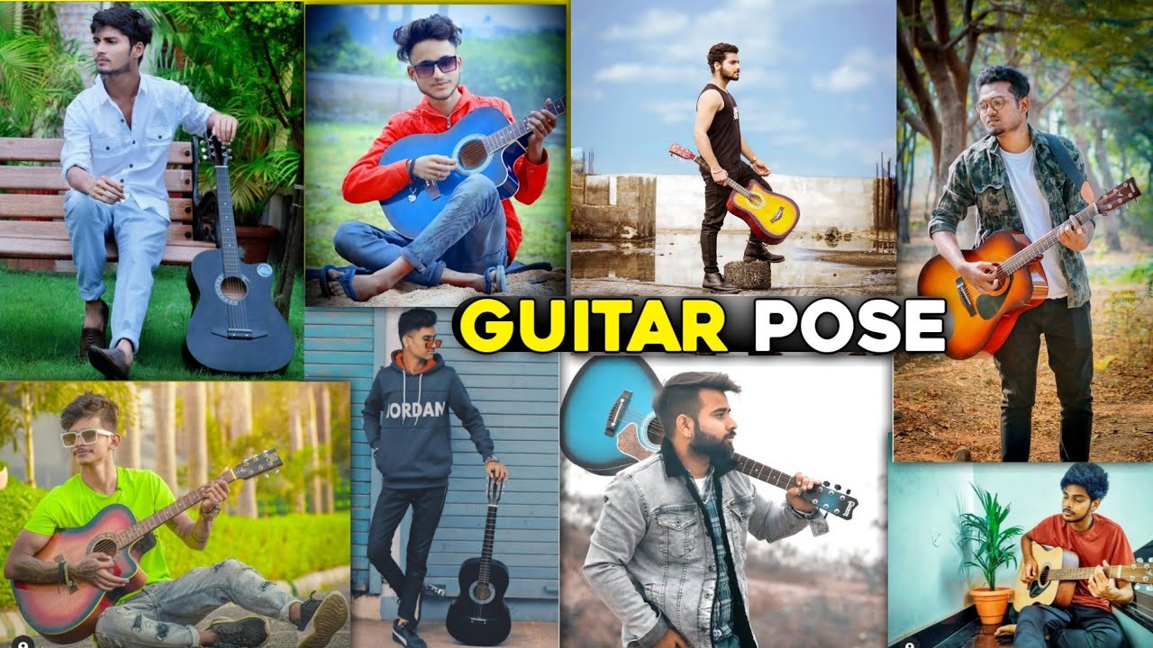 Young attractive man is playing acoustic guitar at studio while posing for  photographer. Stock Photo | Adobe Stock