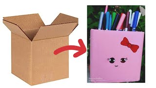 DIY kitty pen holder 🥰✨ waste box DIY #viralvideo #diy #craftideas #crafting #viral #creative