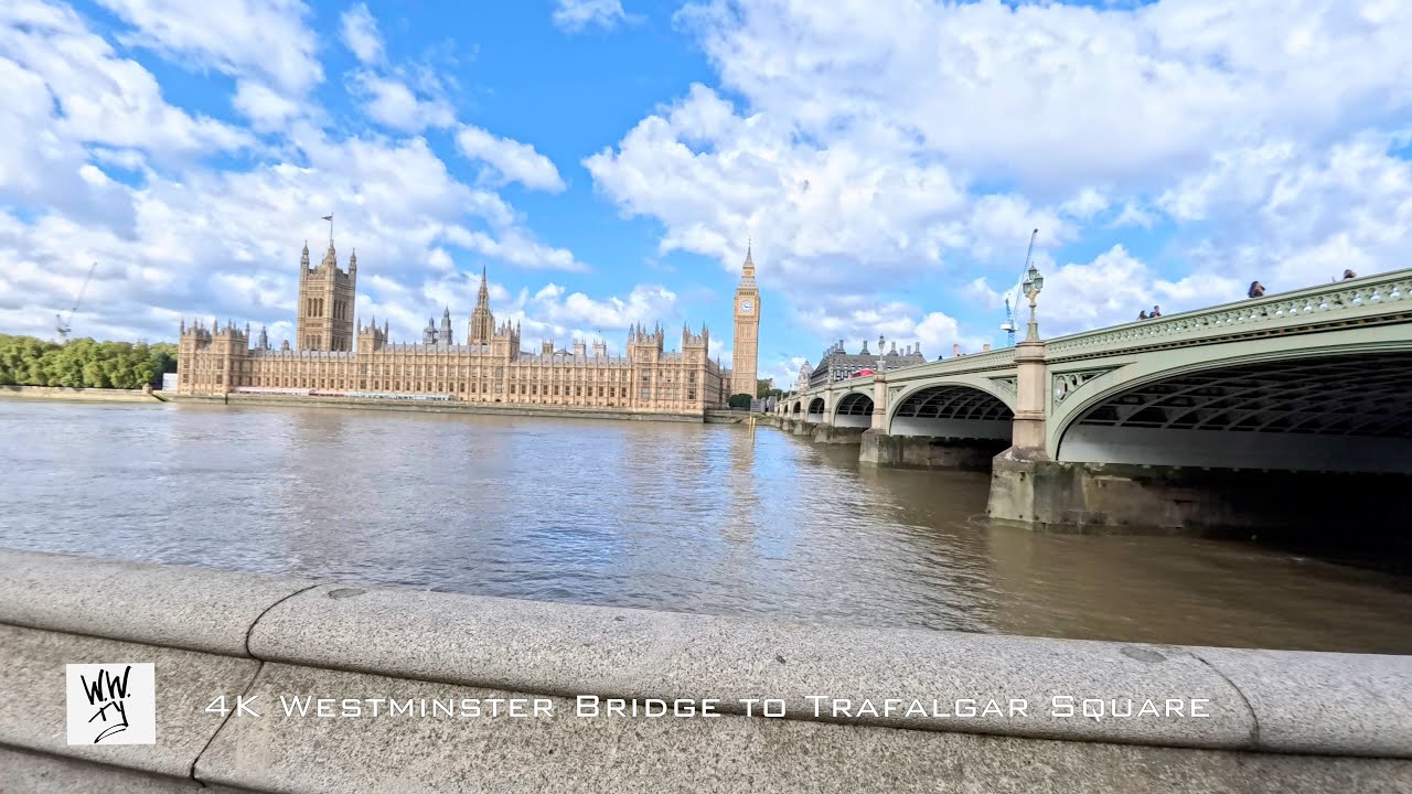 Walk from Westminster Bridge to Trafalgar Square 4K RAW Sound Unedited