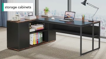 Tribesigns L-Shaped Desk, 71 inch Executive Desk with Shelves & Cabinet-YS0014