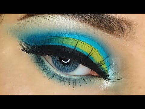 Half Cut Crease with Graphic Liner 💛💙 colorful eyelook tutorial | Habiba Samiha